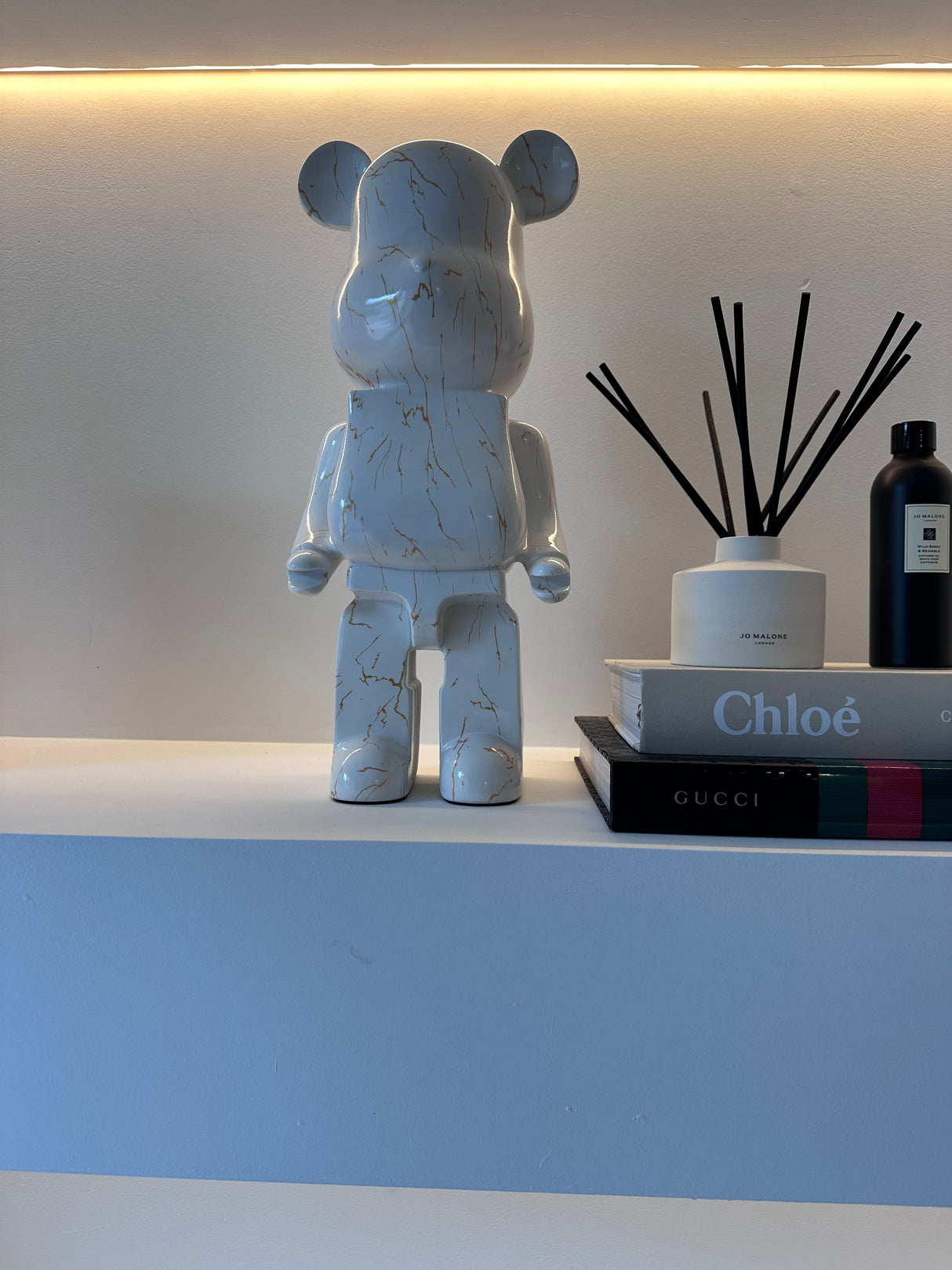 White & Gold Marble 50cm Bear