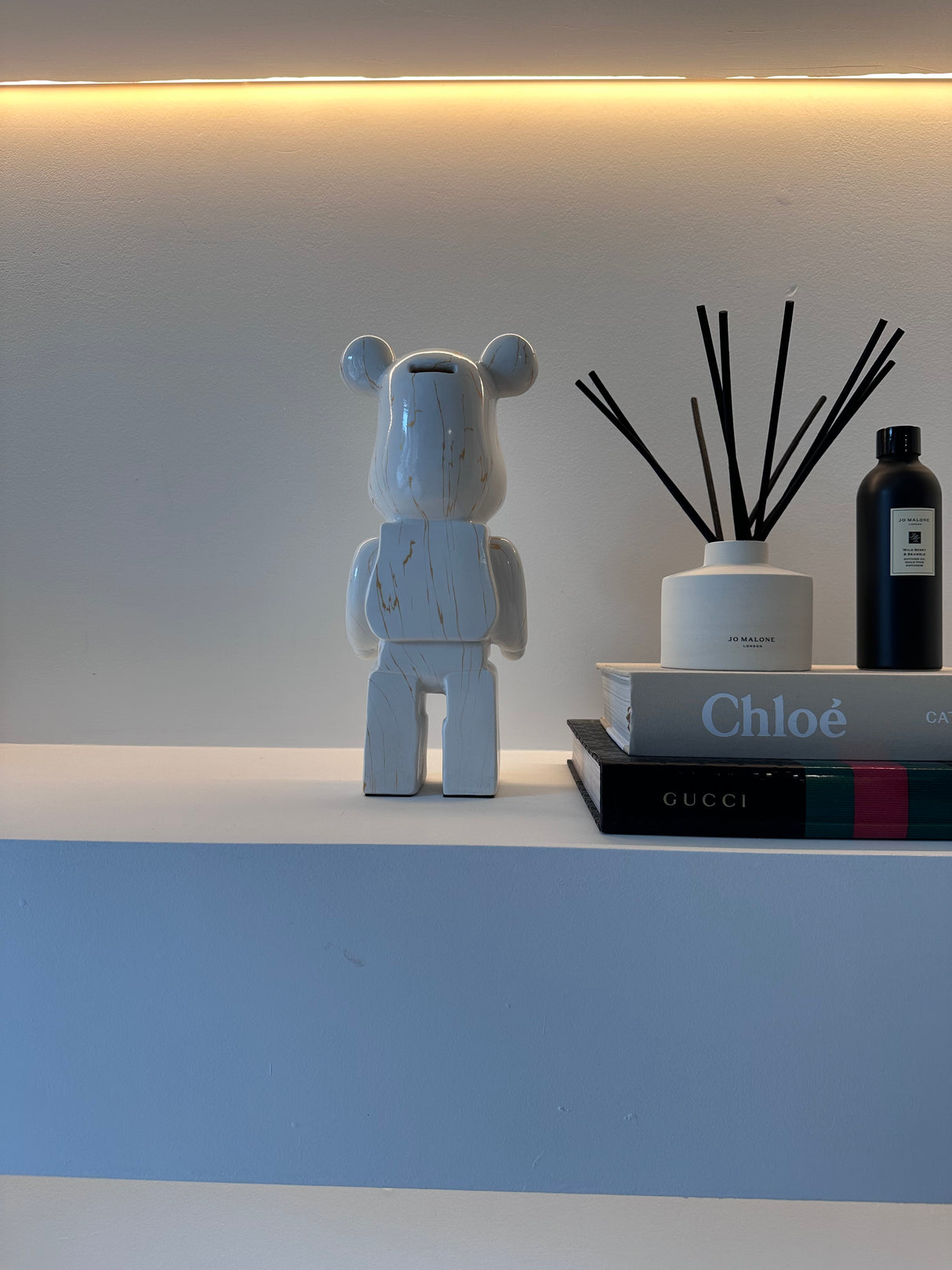 White & Gold Marble 35cm Bear