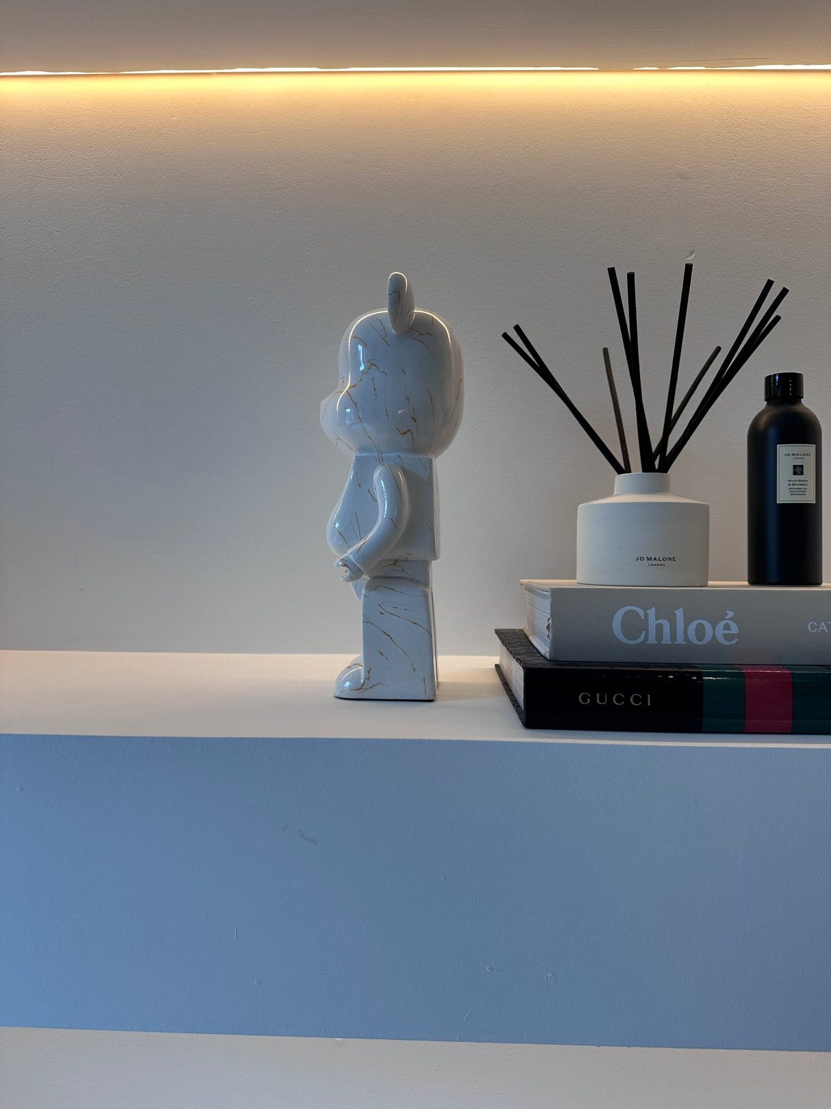 White & Gold Marble 35cm Bear