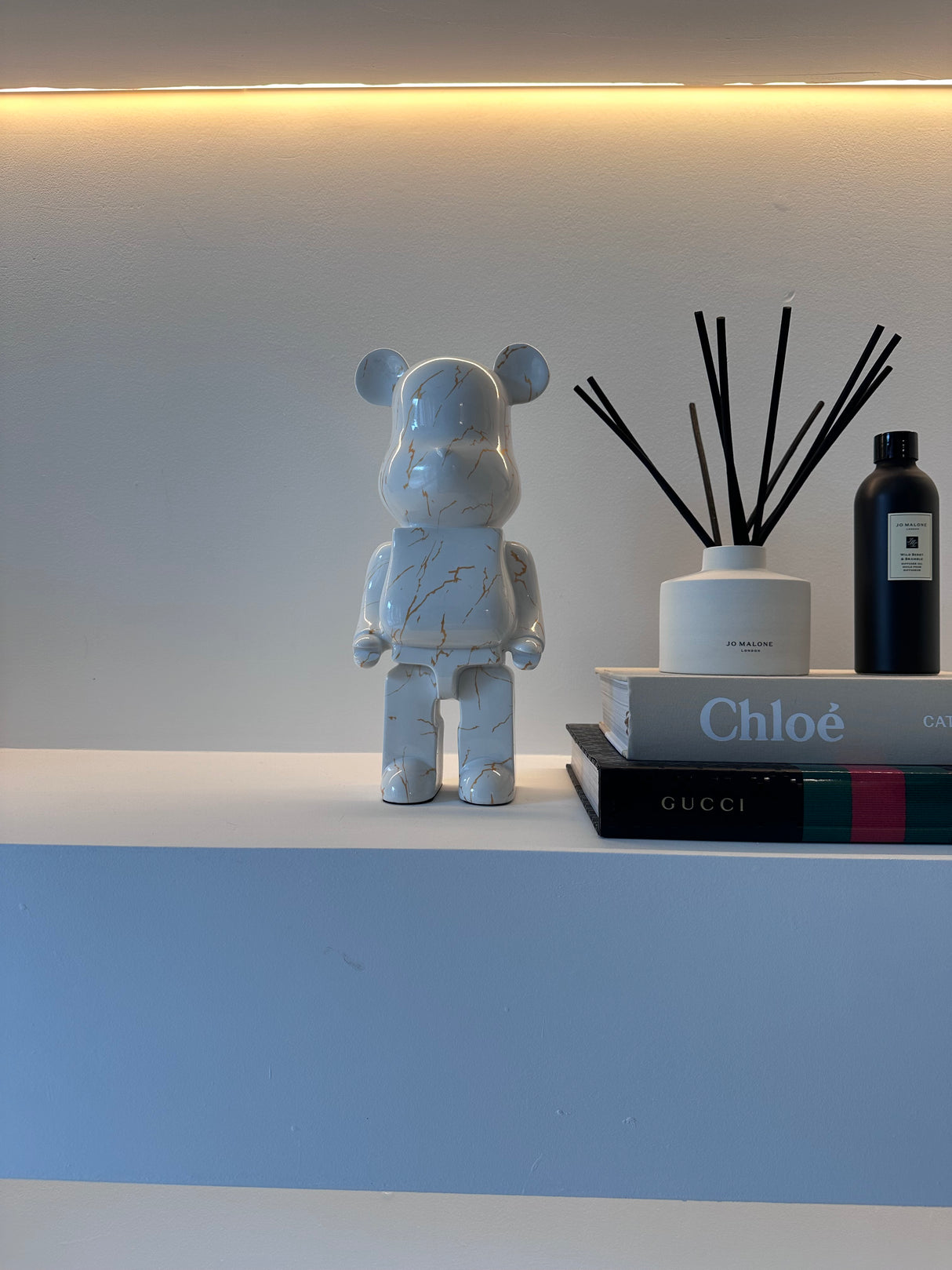 White & Gold Marble 35cm Bear